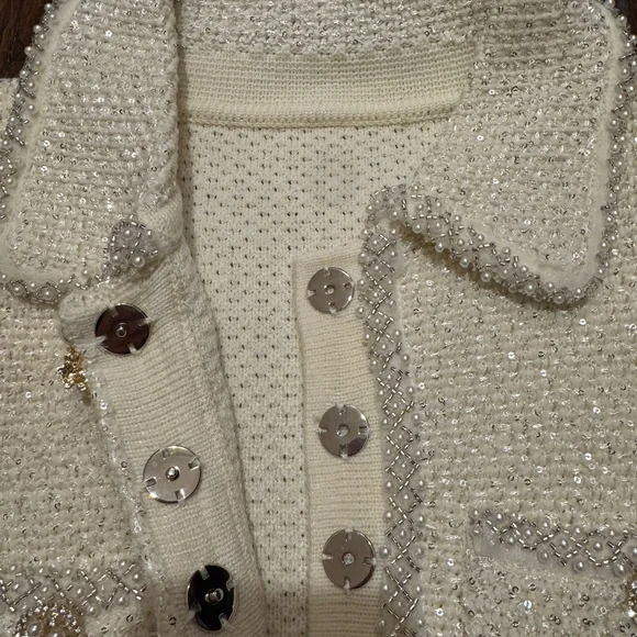 self-portrait
Cream Sequin Knit Pearl Mini Dress 2 - Picture 4 of 7